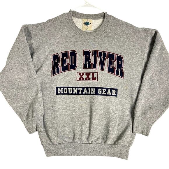 Vtg EXP Designer Red River Mountain Gear Sweatshirt Mens L Gray USA Crew Thick - Picture 1 of 13